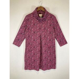 Preppy Top It Off Women Medium Pink Leopard Cowl Neck Front Pleat Tunic Top